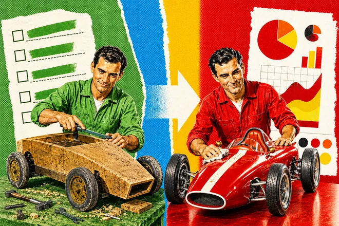 A rough wooden kit car rebuilt into a finished race car: the onboarding redesign