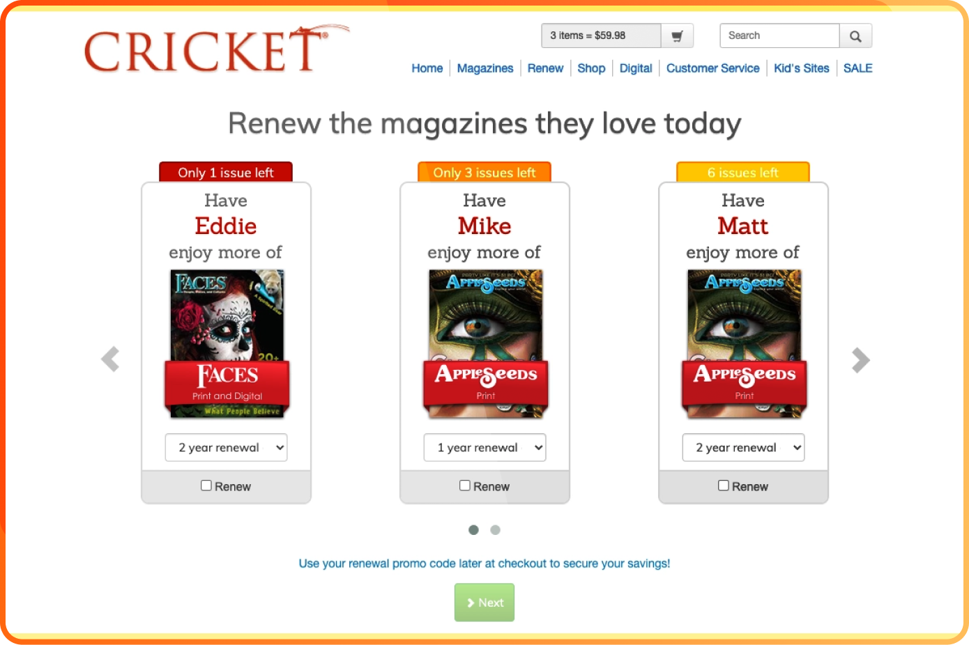 A depiction of the cricketmag website user interface